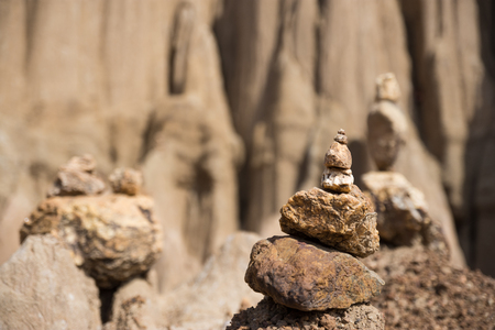 The stones are arranged vertically with faith.の写真素材
