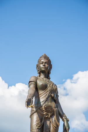 Statue of Goddess on sky background and cloudsの写真素材