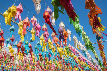 Hanging paper lanterns for good luckの写真素材