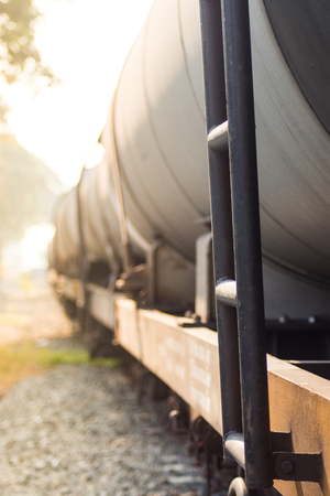 Railroad tracks with oil tankersの写真素材