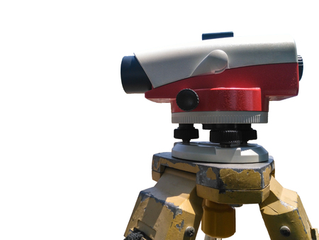 Level camera On tripod stand and white backdrop