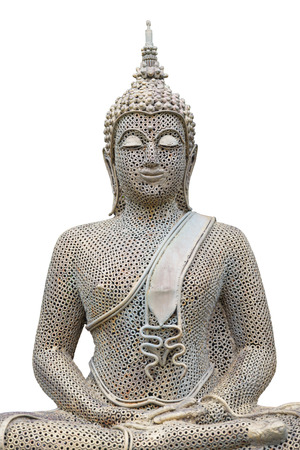 Buddha made of small nut on a white background.の写真素材