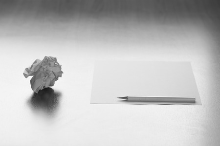 Pencil with blank paper on the desk and thoughtless ideas.の写真素材