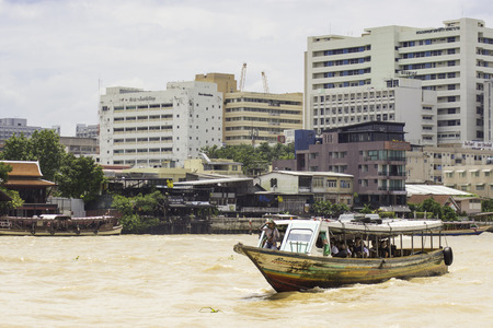 Boat hire across the Chao Phraya River at Wanglang in late July 2017 in Bangkok, Thailand.のeditorial素材
