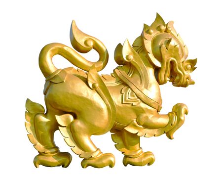 Gold singha, Gold lion, isolated on white backgroundの写真素材
