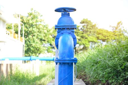 Water steel pipe and valve in waterworks industrial plantの写真素材
