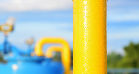 Yellow Steel pipe in waterwok station, selected focusの写真素材