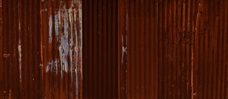 Rustic galvanized sheet background and texture. Long picture of Rusty metal sheet, weathered steel...