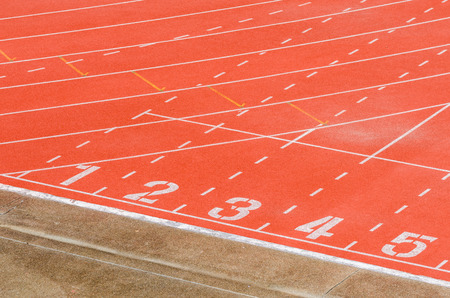 Athletics track with white  curve lineの写真素材