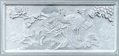 Carving on wall of Chinese shrineの写真素材