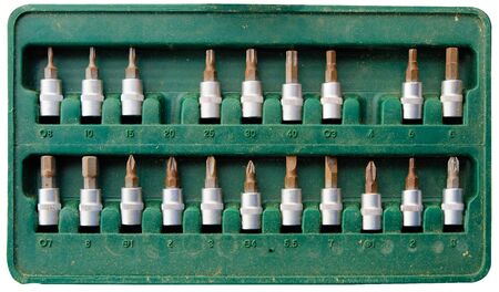 Used screwdriver block box set with dust must be cleaned
