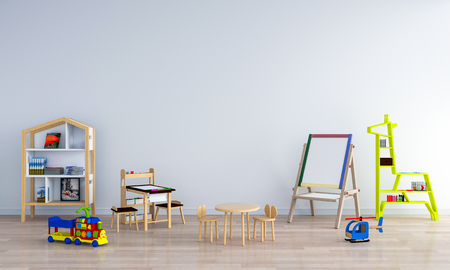 white child room interior for mockup, 3D renderingの写真素材