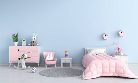 Blue child bedroom interior for mockup, 3D renderingの写真素材