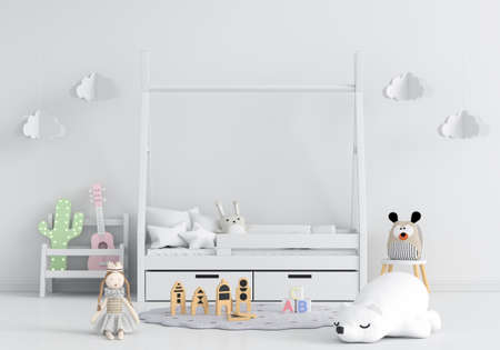 White children bedroom interior for mockup, 3D rendering