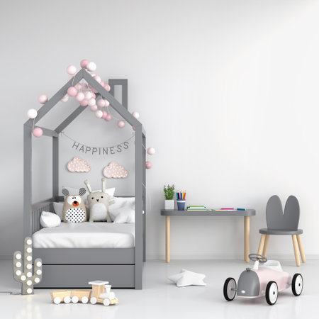 White children bedroom for mockup, 3D renderingの写真素材