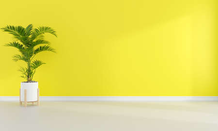 Green plant in yellow living room interior with free space for mockup, 3D renderingの写真素材