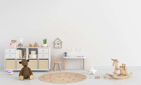 White child room interior with copy space, 3D renderingの写真素材