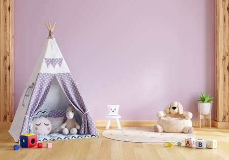 Teepee in child room interior with copy space, 3D renderingの写真素材