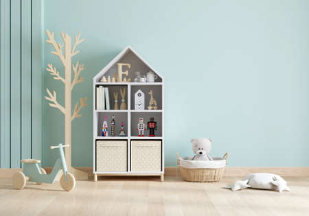 Green child living room interior with copy space for mockup, 3D renderingの写真素材