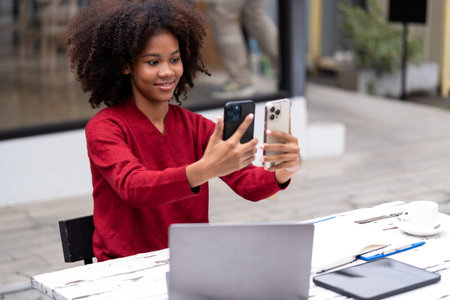 Teenager student at coffee cafe in dayoffの写真素材