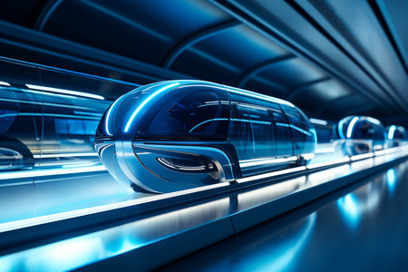 Hyperloop train, background of a magnetic levitation train, the fastest train in the future, High speed rail travel.の素材