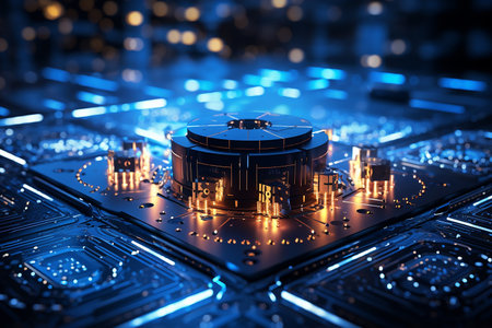 Artificial intelligence concept attched to digital circuit board, Generative Ai illustration.の素材