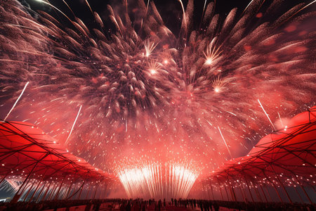 Background abstract firework for celebrate, Fire work Fire cracker in the night of new year chinese new year, Happy 2024.の素材