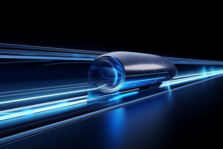 Hyperloop train, background of a magnetic levitation train, Hyperloop mass transit with in a vacuum, The fastest train transportation in the future, High speed rail travel.の素材