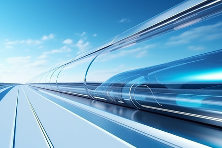 Hyperloop train, background of a magnetic levitation train, Hyperloop mass transit with in a vacuum, The fastest train transportation in the future, High speed rail travel.の素材