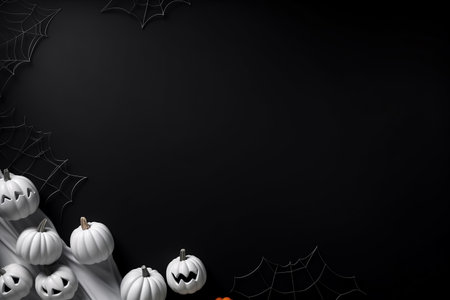 Happy halloween flat lay mockup with pumpkins and leaves on black background, Thanksgiving background: Apples, pumpkins and fallen leaves on wooden background. Copy space for text. Halloween.の素材