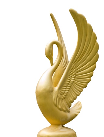 Golden swan statue in templeの写真素材