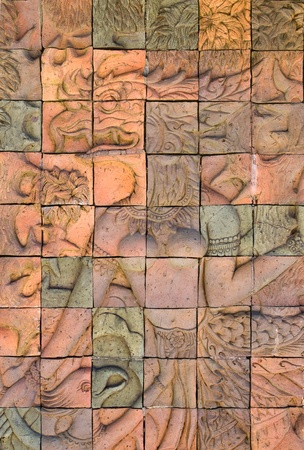 brick wall decorate in temple at thailandのeditorial素材