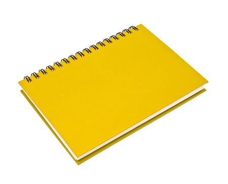 stack of ring binder book or yellow notebook isolated on white background