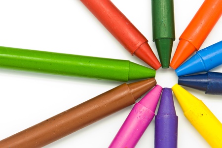 Wax crayons on white backgroundの写真素材