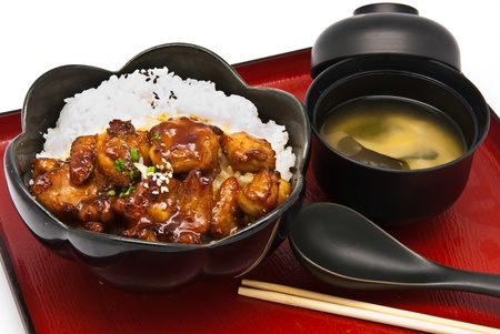 Bento, Japanese food style ,Rice with Chicken Teriyaki setの写真素材