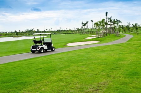 view of golf cart at golf course, Thailandの写真素材
