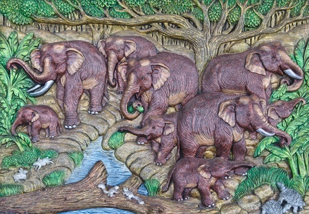 elephant Thai stucco on the temple wallのeditorial素材