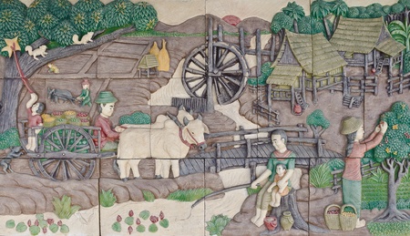 native culture Thai stucco on the temple wall, Thailandのeditorial素材