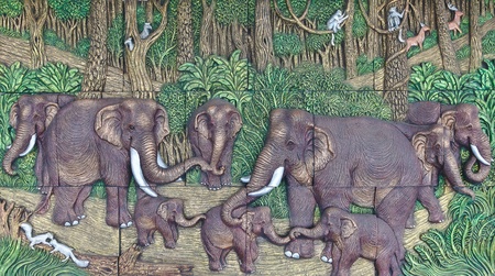 elephant Thai stucco on the temple wallのeditorial素材