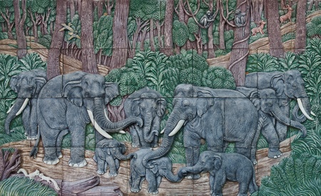 elephant Thai stucco on the temple wallのeditorial素材