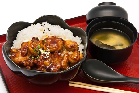 Bento, Japanese food style ,Rice with Chicken Teriyaki setの写真素材