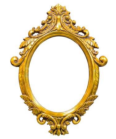 golden wood photo image frame isolated on white backgroundの写真素材