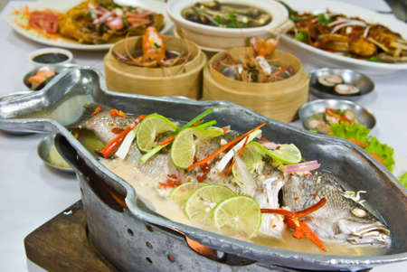 Steamed snapper fish with lemonの写真素材