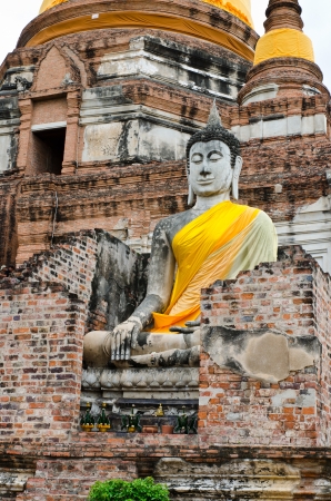 old stone statue of a Buddha in temple Ayutthaya, Thailand. World Heritage Siteのeditorial素材