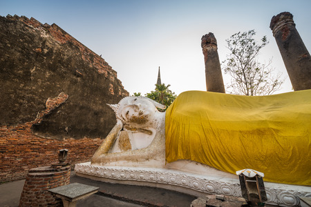 old Temple, Reclining Buddha, Wat Yai Chai Mongkol at Ayutthaya, Thailand, World Heritage Siteの写真素材