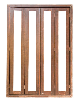 Close Up Wood Folding doors isolate on white backgroundの写真素材