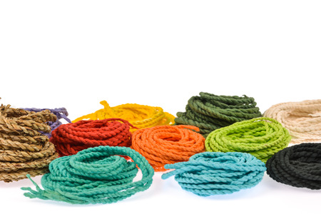 colorful rope  made from mulberry paper on white background