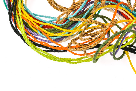 colorful rope  made from mulberry paper on white backgroundの写真素材