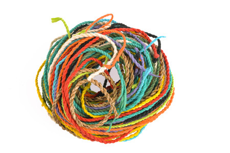 colorful rope  made from mulberry paper on white background