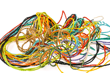 colorful rope  made from mulberry paper on white background
